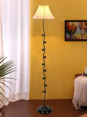 Ambika Home Grandeur Elite off-white Shade Premium Iron Floor Lamp with Iron Base & Powder Coated Finish | E27 Holder Included Bulb